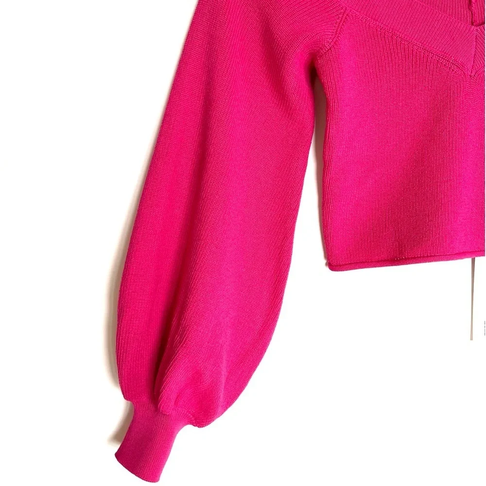 ZARA pink baloon sleeve cropped sweater NWT